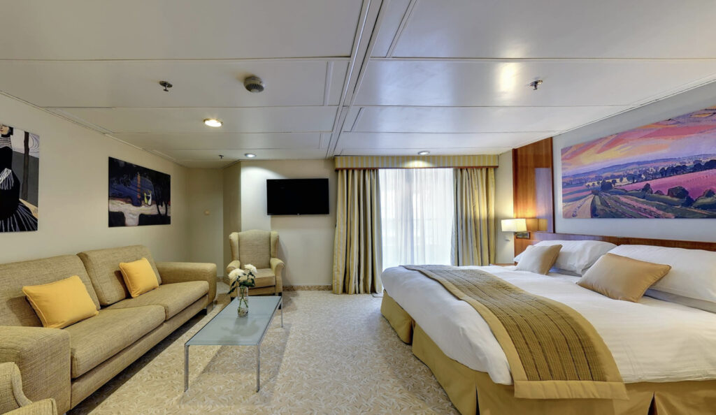 Interior of a residential cruise ship showing luxury amenities